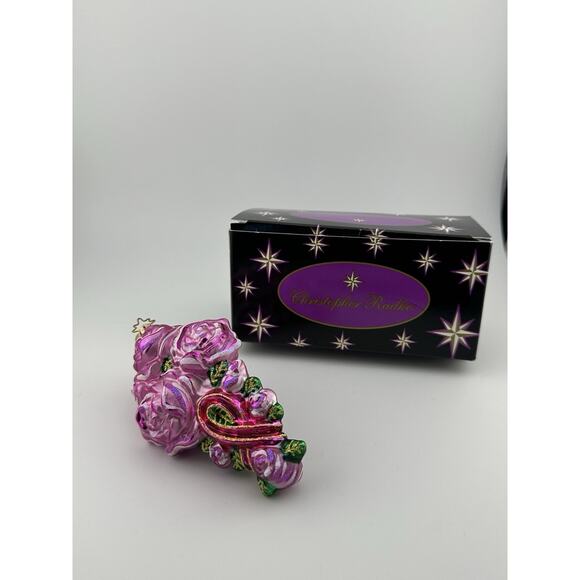 Christopher Radko "Pretty Petals" Breast Cancer Pink Roses Ornament 5" With Box - Picture 9 of 9